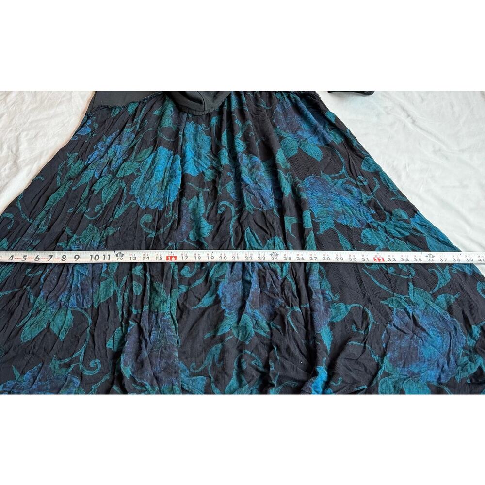Hooded Floral Midi Dress Women's Est. Med Black Blue Hooded Boho Long Sleeve - Picture 5 of 9